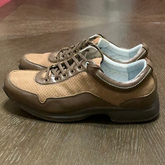 Brown Leather Perforated Sneakers Casual Comfort Shoes‎ Walking - Picture 4 of 11